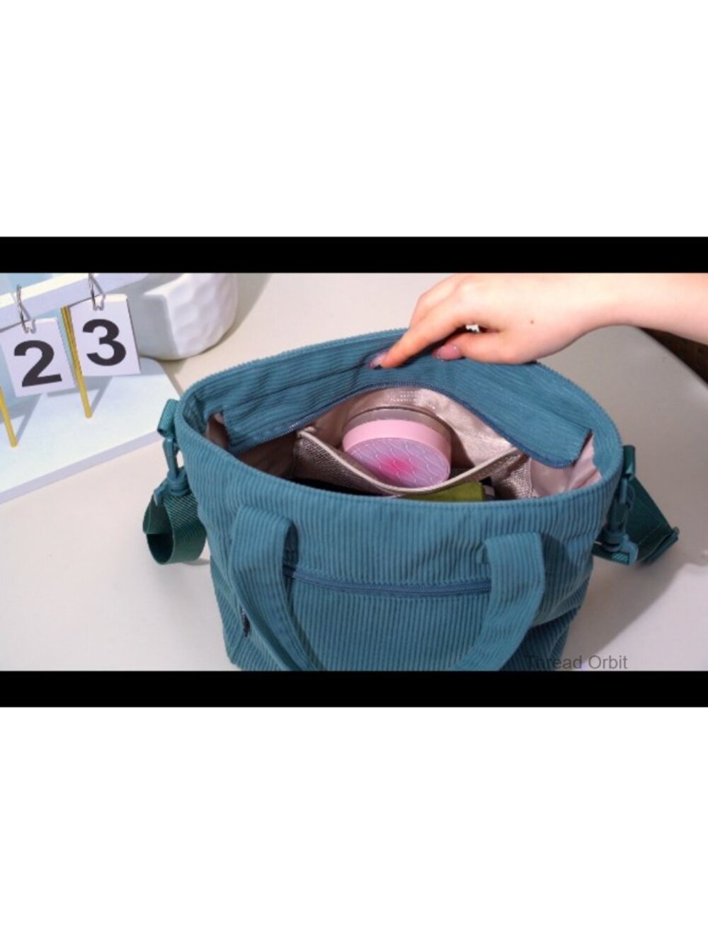 Mini Corduroy Crossbody Bag with RFID Blocking Slots - Picture 6 of 6